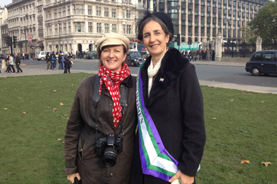 Helen Pankhurst and Joan Ashworth in Parliament Square  photo
